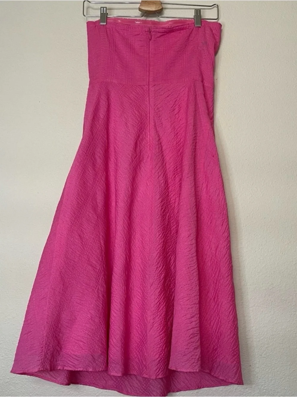 Strapless pink linen Midi Dress